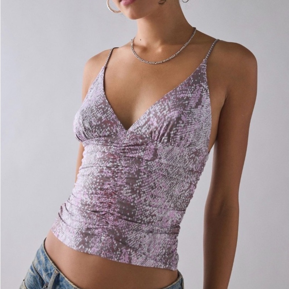 New! UO Helly ruched plunging rhinestone strap tank top, new in plastic